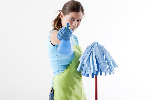 Office cleaners working in a Knightsbridge business reception area